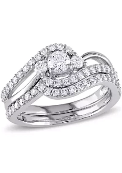 1 ct. t.w. Diamond Crossover 3-Stone Bridal Set 14k White Gold