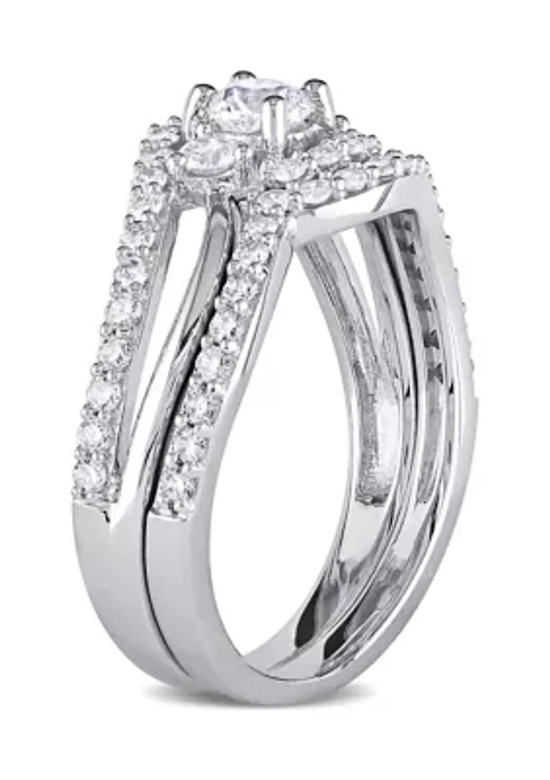 1 ct. t.w. Diamond Crossover 3-Stone Bridal Set 14k White Gold