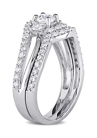 1 ct. t.w. Diamond Crossover 3-Stone Bridal Set 14k White Gold