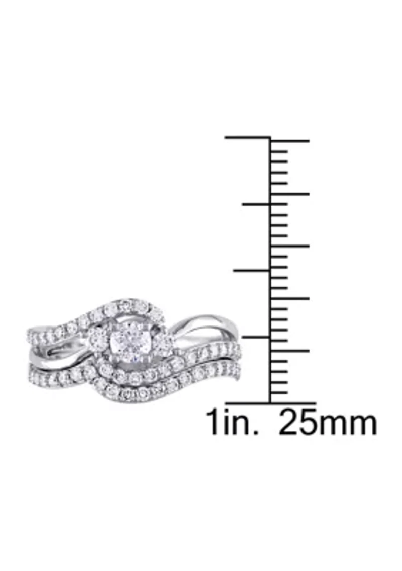 1 ct. t.w. Diamond Crossover 3-Stone Bridal Set 14k White Gold