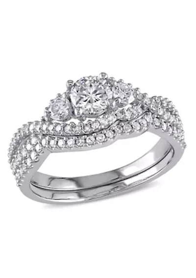 1.12 ct. t.w. Diamond 3-Stone Bridal Set 14k White Gold
