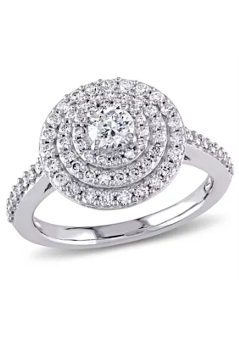 1 ct. t.w. Diamond Cluster Halo Engagement Ring 14k White Gold