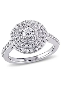 1 ct. t.w. Diamond Cluster Halo Engagement Ring 14k White Gold