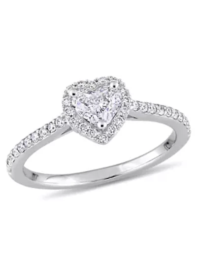 3/4 ct. t.w. Diamond Halo Heart Engagement Ring 14k White Gold