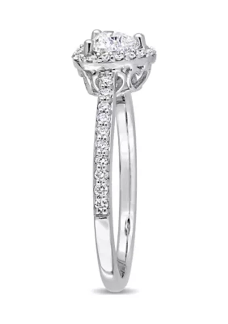 3/4 ct. t.w. Diamond Halo Heart Engagement Ring 14k White Gold