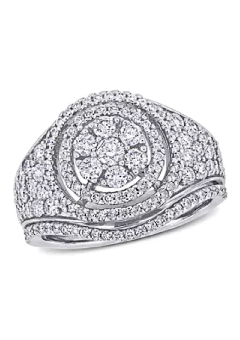 1.5 ct. t.w. Diamond Cluster Bridal Ring Set 14k White Gold