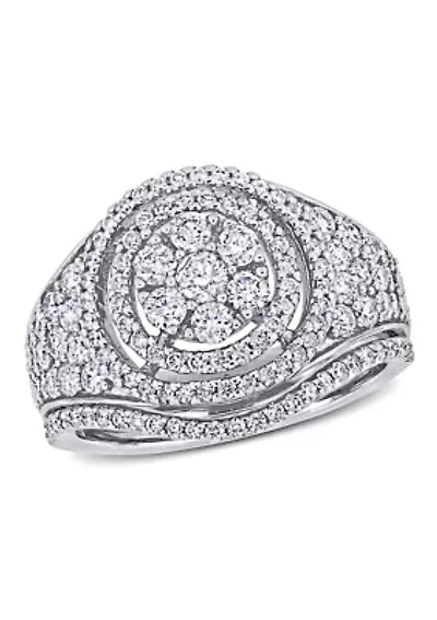 1.5 ct. t.w. Diamond Cluster Bridal Ring Set 14k White Gold