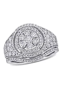 1.5 ct. t.w. Diamond Cluster Bridal Ring Set 14k White Gold