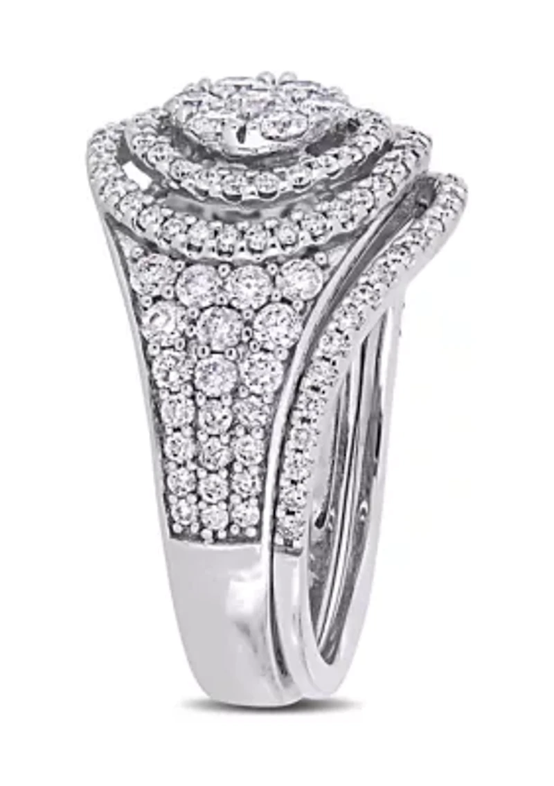 1.5 ct. t.w. Diamond Cluster Bridal Ring Set 14k White Gold