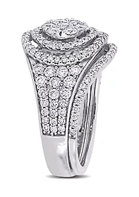 1.5 ct. t.w. Diamond Cluster Bridal Ring Set 14k White Gold