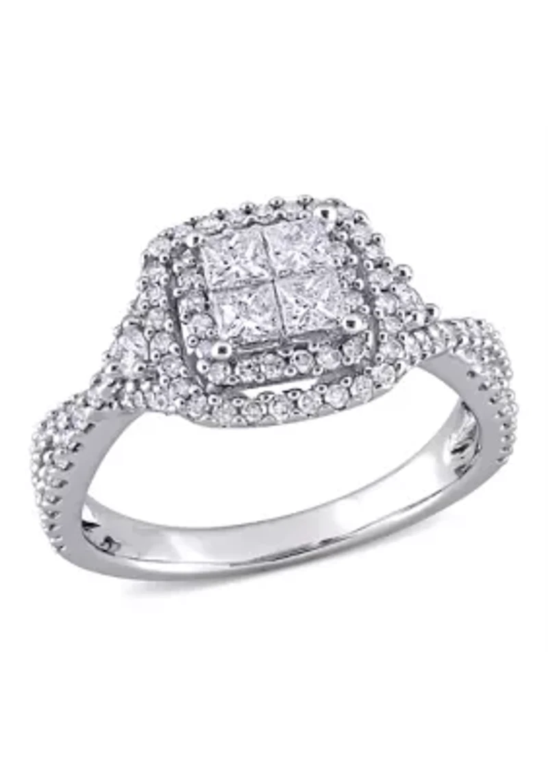 1 ct. t.w. Diamond Princess-Cut Quad Infinity Halo Engagement Ring 10k White Gold