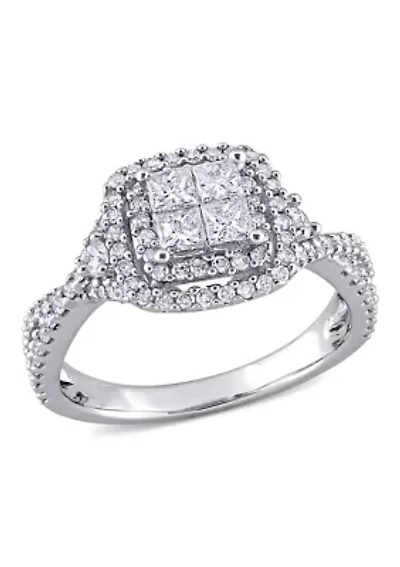 1 ct. t.w. Diamond Princess-Cut Quad Infinity Halo Engagement Ring 10k White Gold