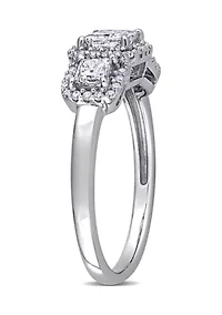 1 ct. t.w. Diamond Princess Cut 3-Stone Halo Engagement Ring 10k White Gold