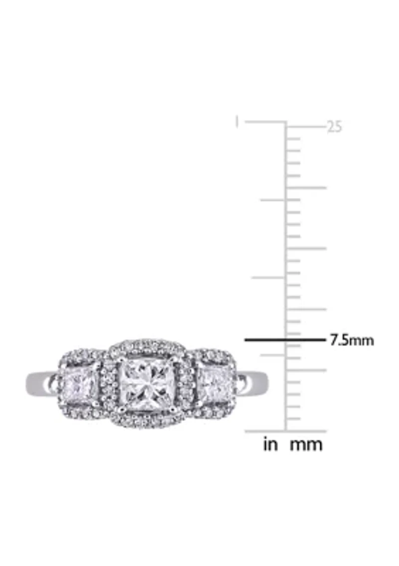 1 ct. t.w. Diamond Princess Cut 3-Stone Halo Engagement Ring 10k White Gold