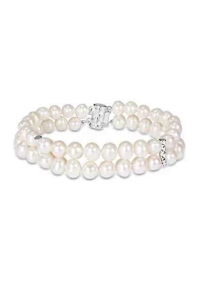 6-7 MM Cultured Freshwater Pearl Double-Row Bracelet with Sterling Silver Dividers and Clasp