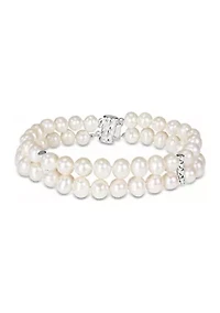 6-7 MM Cultured Freshwater Pearl Double-Row Bracelet with Sterling Silver Dividers and Clasp