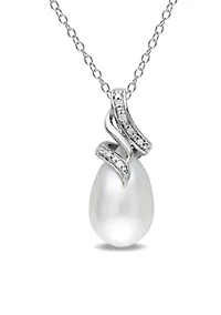 9-9.5 MM Cultured Freshwater Pearl and Diamond Twist Pendant with Chain in Sterling Silver