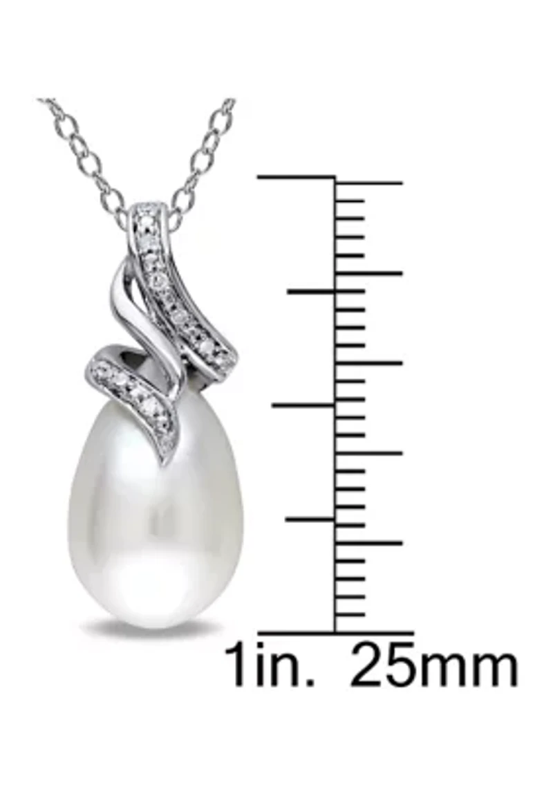 9-9.5 MM Cultured Freshwater Pearl and Diamond Twist Pendant with Chain in Sterling Silver