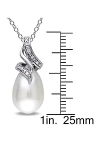 9-9.5 MM Cultured Freshwater Pearl and Diamond Twist Pendant with Chain in Sterling Silver