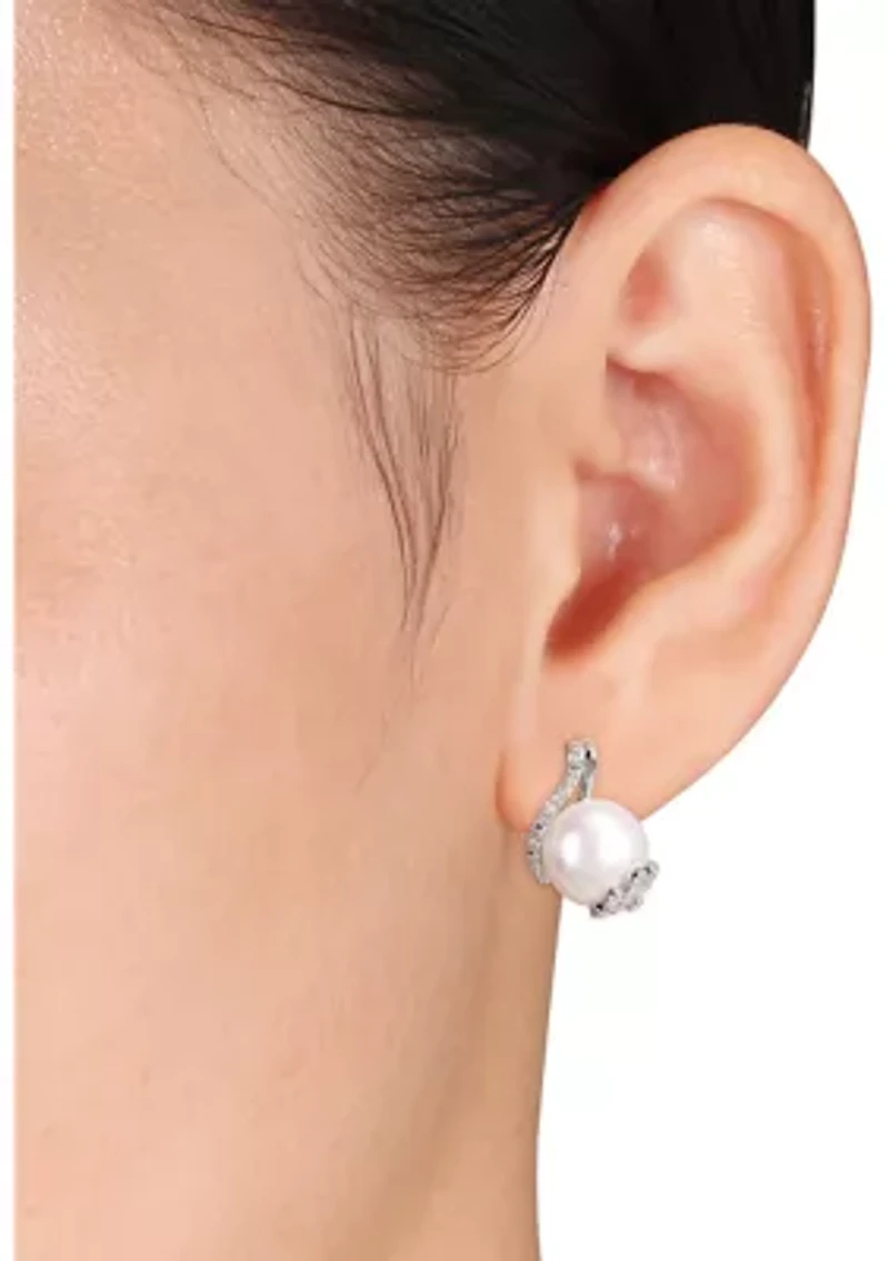2-Piece Set Cultured Freshwater Pearl and 1/5 ct. t.w. Diamond Twist Stud Earrings and Necklace in Sterling Silver