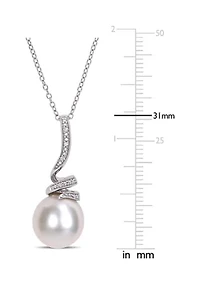 11-12 MM Cultured Freshwater Pearl and Diamond Accent Swirl Drop Pendant with Chain in Sterling Silver