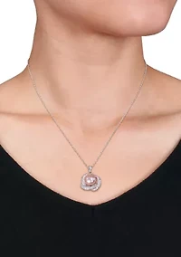 10.5-11 MM Pink Cultured Freshwater Pearl and Cubic Zirconia Interlaced Halo Necklace in Sterling Silver