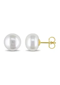 10-11 Millimeter Cultured Freshwater Pearl Stud Earrings in 14k Yellow Gold