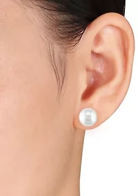 10-11 Millimeter Cultured Freshwater Pearl Stud Earrings in 14k Yellow Gold