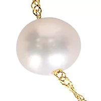 5.5-6 Millimeter Cultured Freshwater Pearl Tin Cup Necklace in 10k Yellow Gold