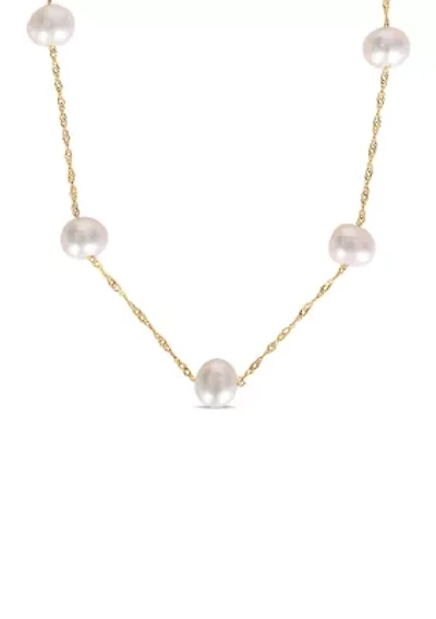5.5-6 Millimeter Cultured Freshwater Pearl Tin Cup Necklace in 10k Yellow Gold