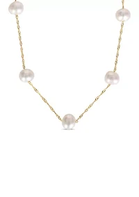5.5-6 Millimeter Cultured Freshwater Pearl Tin Cup Necklace in 10k Yellow Gold
