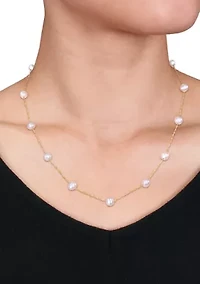 5.5-6 Millimeter Cultured Freshwater Pearl Tin Cup Necklace in 10k Yellow Gold