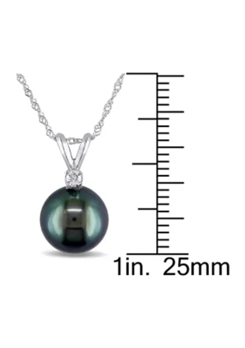 8-9 Millimeter Tahitian Cultured Pearl and Diamond Pendant with Chain in 14k White Gold