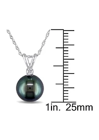 8-9 Millimeter Tahitian Cultured Pearl and Diamond Pendant with Chain in 14k White Gold