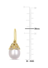 10.5-11 Millimeter Cultured Freshwater Pearl and 1/10 ct. t.w. Diamond Filigree Drop Earrings in 14k Yellow Gold