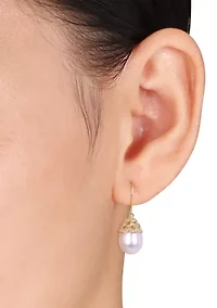 10.5-11 Millimeter Cultured Freshwater Pearl and 1/10 ct. t.w. Diamond Filigree Drop Earrings in 14k Yellow Gold