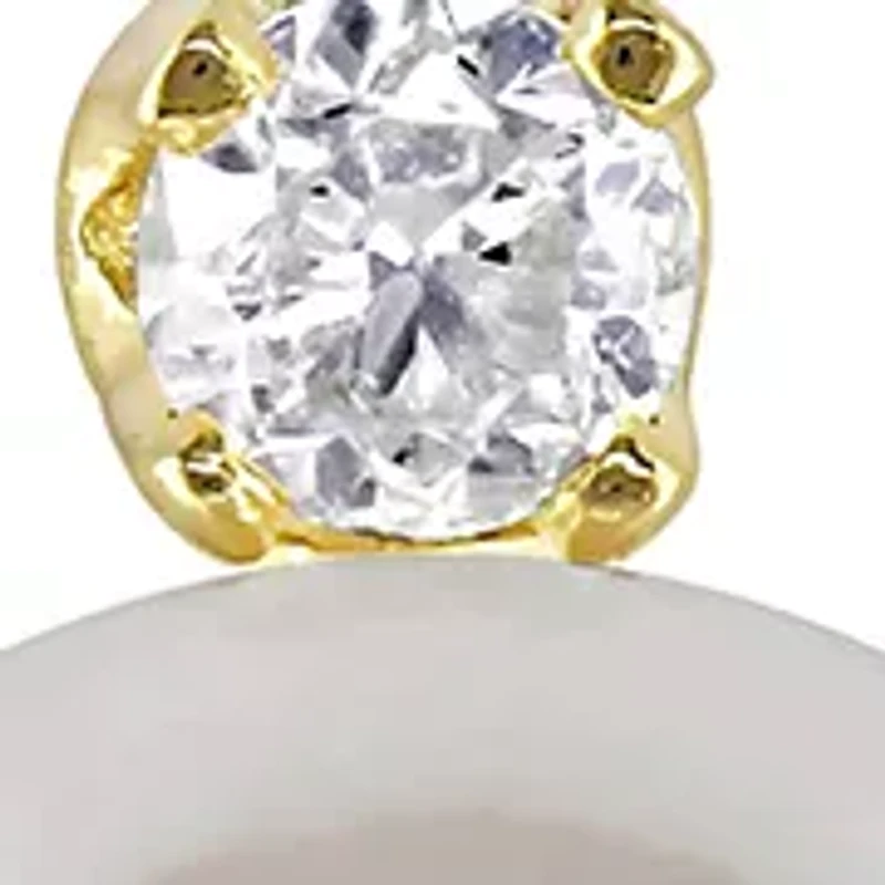 8-9 Millimeter Cultured Freshwater Pearl and 1/10 ct. t.w. Diamond Stud Earrings in 14k Yellow Gold