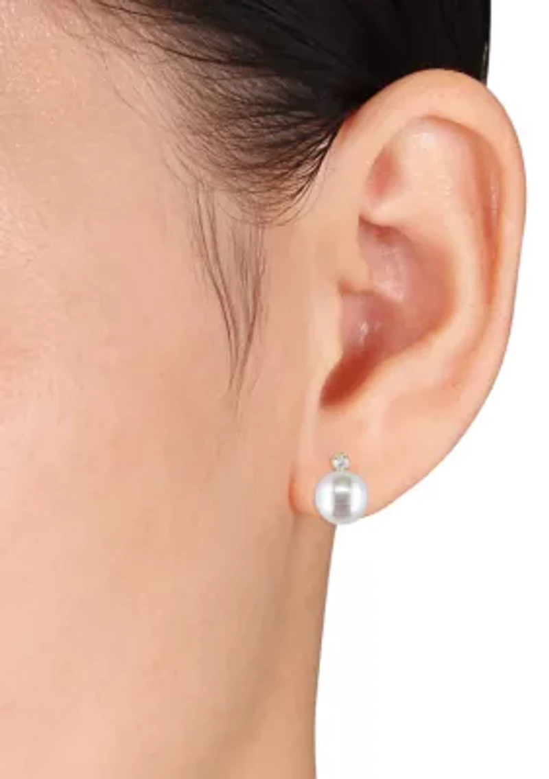 8-9 Millimeter Cultured Freshwater Pearl and 1/10 ct. t.w. Diamond Stud Earrings in 14k Yellow Gold