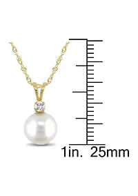8-8.5 Millimeter Cultured Freshwater Pearl and Diamond Pendant with Chain in 14k Yellow Gold