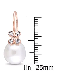 11.5-12 Millimeter South Sea Cultured Pearl and 1/8 ct. t.w. Diamond Petal Earrings in 14k Rose Gold