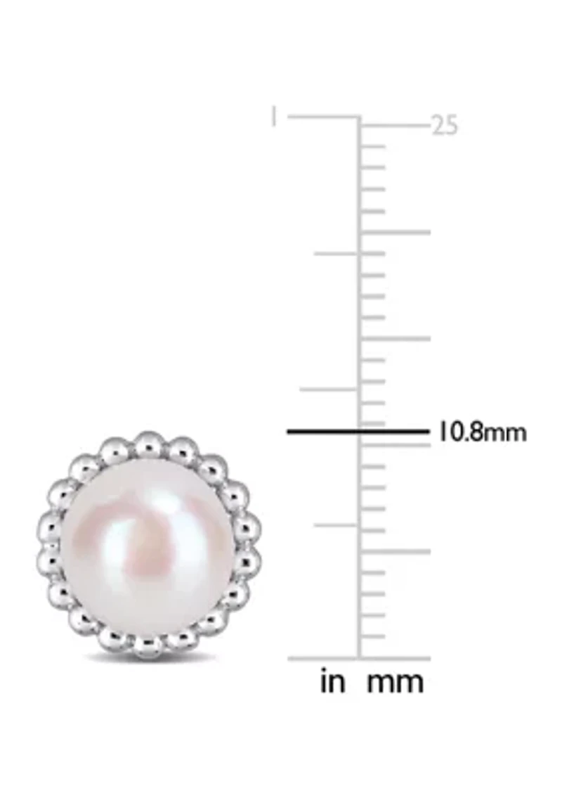 8-8.5 Millimeter Cultured Freshwater Pearl Halo Stud Earrings in 10k White Gold