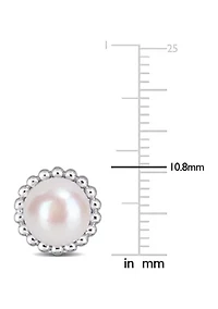 8-8.5 Millimeter Cultured Freshwater Pearl Halo Stud Earrings in 10k White Gold
