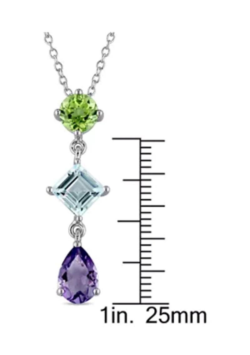 3.12 ct. t.w. Multi Gemstone Drop Pendant With Chain In Sterling Silver