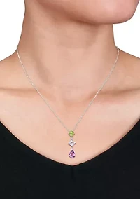 3.12 ct. t.w. Multi Gemstone Drop Pendant With Chain In Sterling Silver