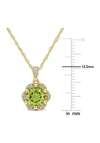 1.5 ct. t.w. Peridot and Diamond-Accent Floral Pendant With Chain In 14K Yellow Gold