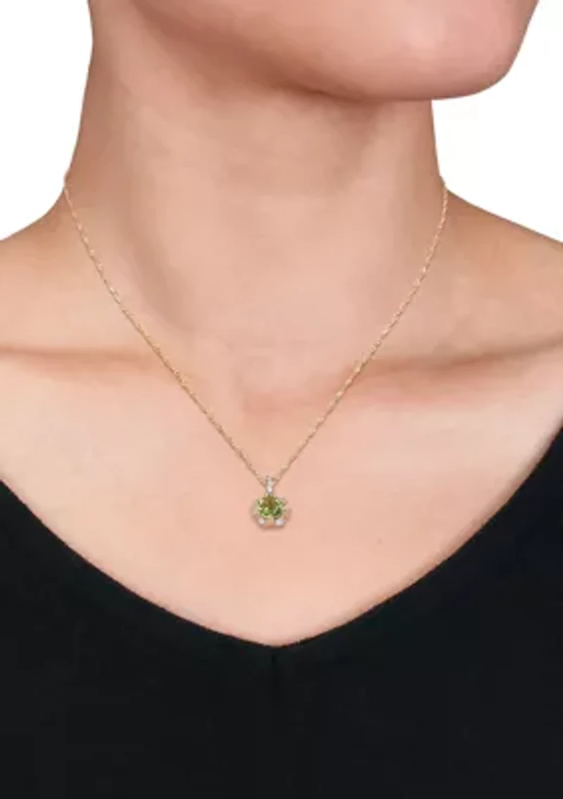 1.5 ct. t.w. Peridot and Diamond-Accent Floral Pendant With Chain In 14K Yellow Gold