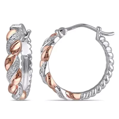 Diamond Accent Twist Hoop Earrings in 2-Tone Sterling Silver