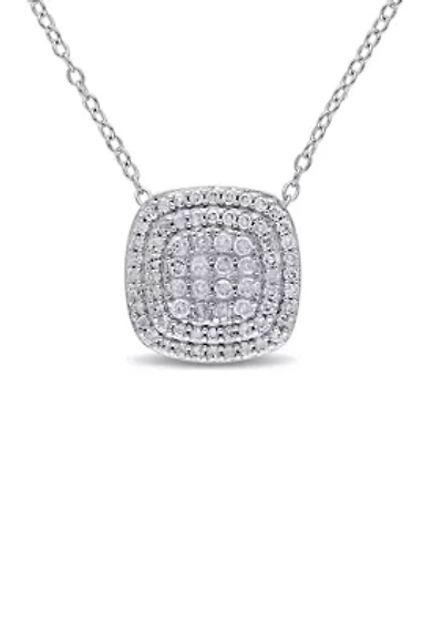1/2 ct. t.w. Diamond Clustered Halo Pendant With Chain In Sterling Silver