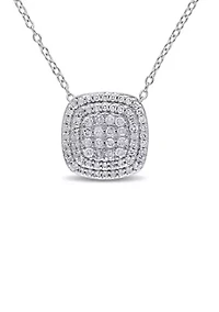 1/2 ct. t.w. Diamond Clustered Halo Pendant With Chain In Sterling Silver