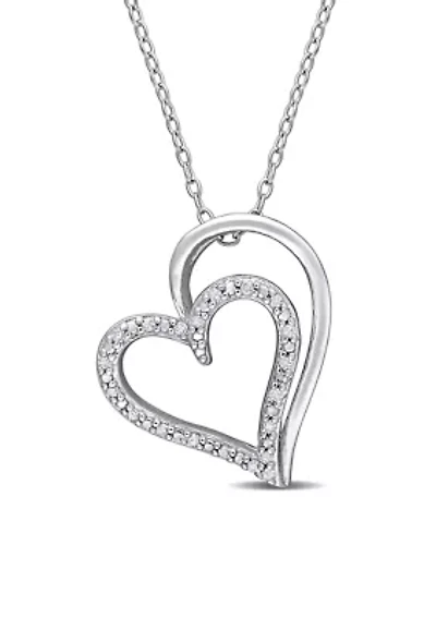 1/10 ct. t.w. Diamond Tilted Heart Pendant with Chain in Sterling Silver